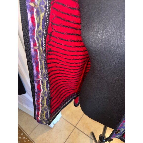 Vintage Tally H0 100% Boiled Wool Button Chunky Knit Cardigan Sweater Red Floral - Picture 10 of 12